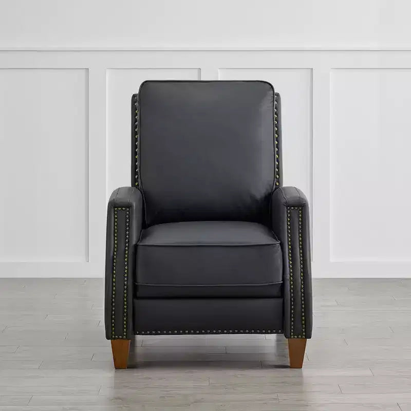 Poltrona reclinabile push-back in similpelle beige / nera / grigio antracite / marrone sella con profili borchiati, posto singolo