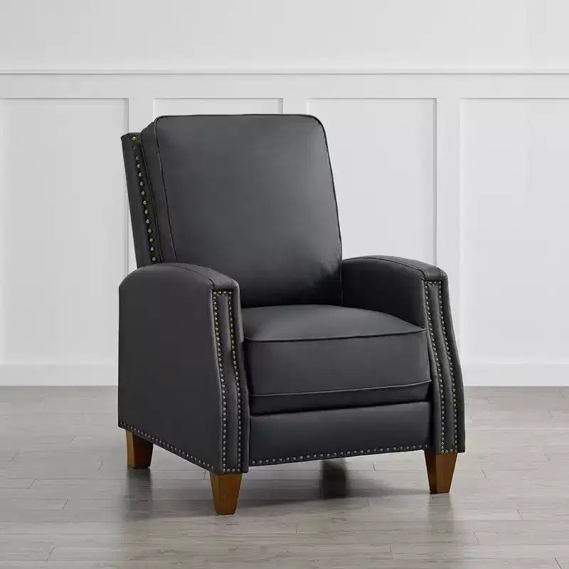 Poltrona reclinabile push-back in similpelle beige / nera / grigio antracite / marrone sella con profili borchiati, posto singolo