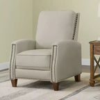 Poltrona reclinabile push-back in similpelle beige / nera / grigio antracite / marrone sella con profili borchiati, posto singolo