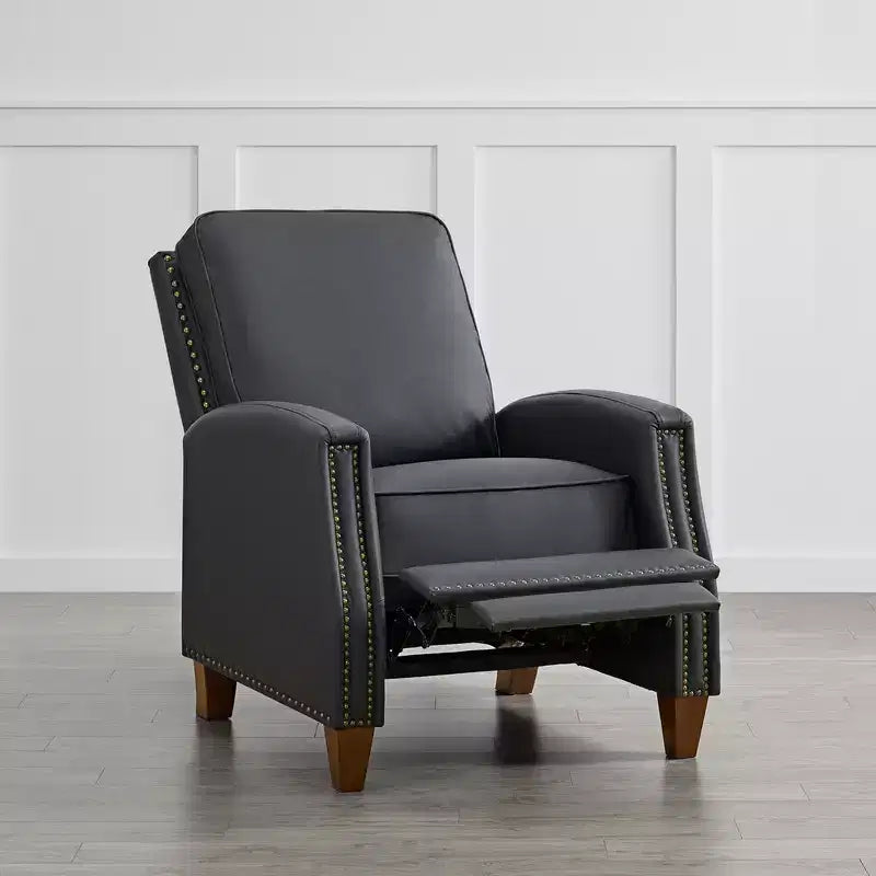 Poltrona reclinabile push-back in similpelle beige / nera / grigio antracite / marrone sella con profili borchiati, posto singolo