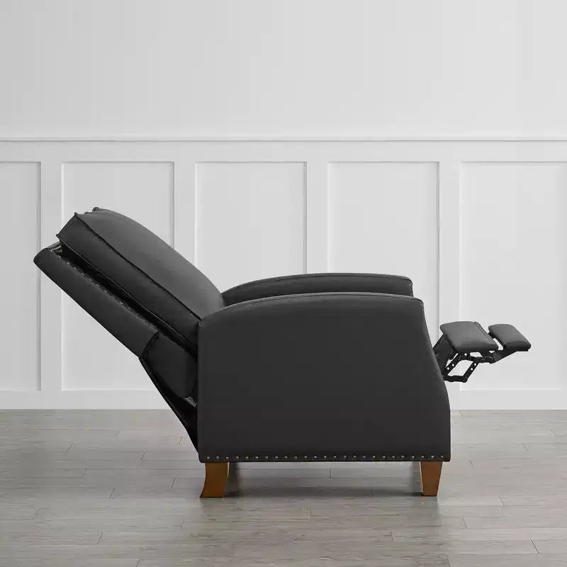 Poltrona reclinabile push-back in similpelle beige / nera / grigio antracite / marrone sella con profili borchiati, posto singolo