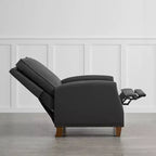 Poltrona reclinabile push-back in similpelle beige / nera / grigio antracite / marrone sella con profili borchiati, posto singolo