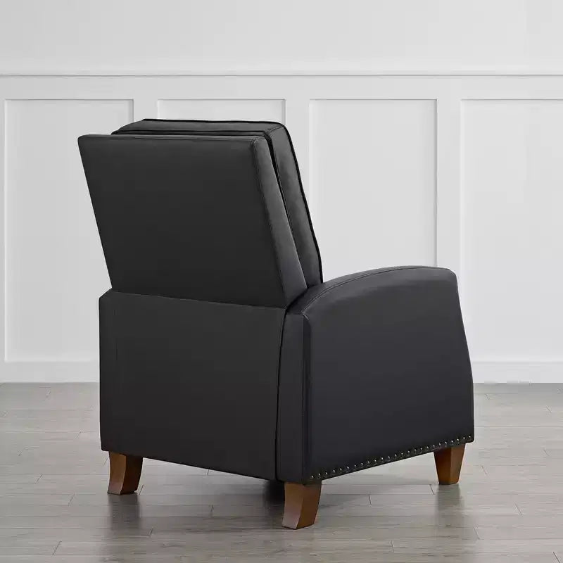 Poltrona reclinabile push-back in similpelle beige / nera / grigio antracite / marrone sella con profili borchiati, posto singolo