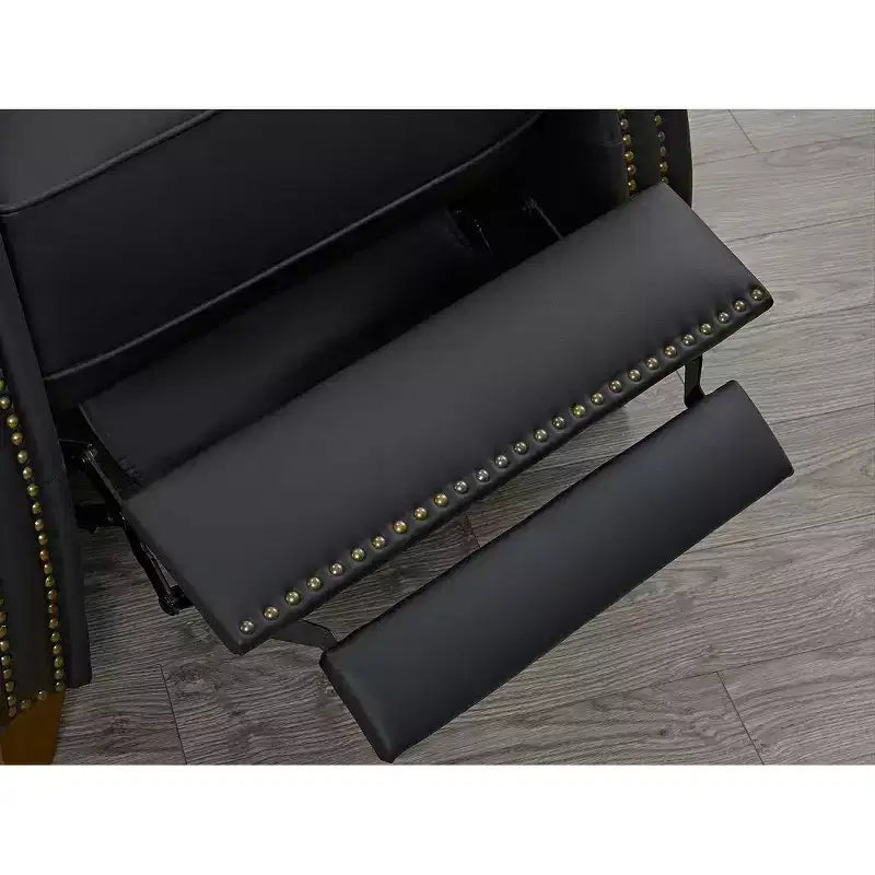 Poltrona reclinabile push-back in similpelle beige / nera / grigio antracite / marrone sella con profili borchiati, posto singolo