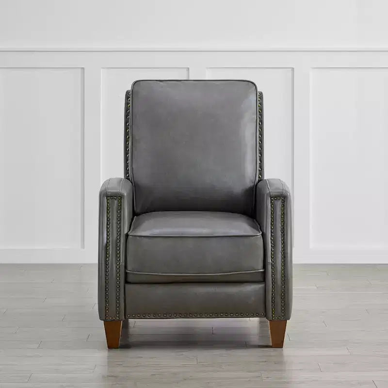 Poltrona reclinabile push-back in similpelle beige / nera / grigio antracite / marrone sella con profili borchiati, posto singolo