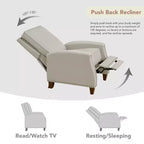 Poltrona reclinabile push-back in similpelle beige / nera / grigio antracite / marrone sella con profili borchiati, posto singolo