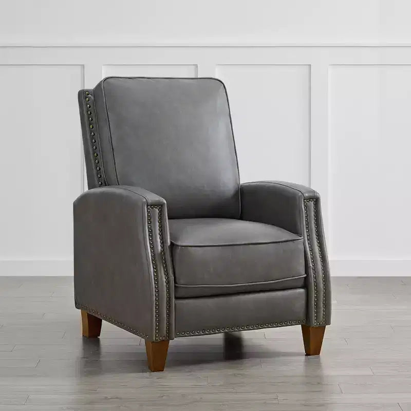 Poltrona reclinabile push-back in similpelle beige / nera / grigio antracite / marrone sella con profili borchiati, posto singolo