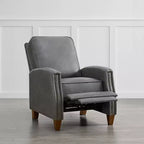 Poltrona reclinabile push-back in similpelle beige / nera / grigio antracite / marrone sella con profili borchiati, posto singolo