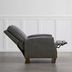 Poltrona reclinabile push-back in similpelle beige / nera / grigio antracite / marrone sella con profili borchiati, posto singolo
