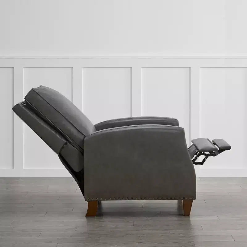 Poltrona reclinabile push-back in similpelle beige / nera / grigio antracite / marrone sella con profili borchiati, posto singolo