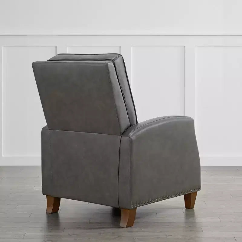 Poltrona reclinabile push-back in similpelle beige / nera / grigio antracite / marrone sella con profili borchiati, posto singolo