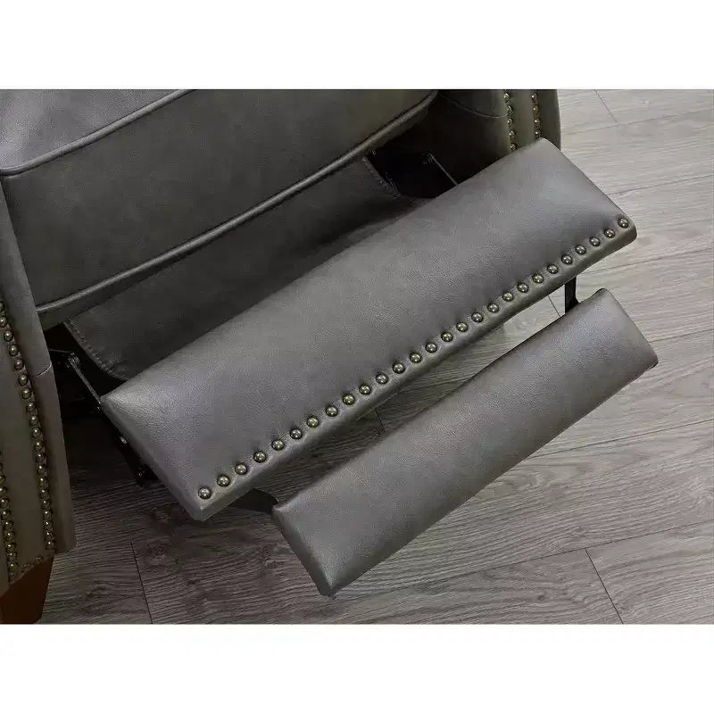 Poltrona reclinabile push-back in similpelle beige / nera / grigio antracite / marrone sella con profili borchiati, posto singolo