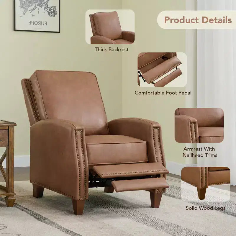 Poltrona reclinabile push-back in similpelle beige / nera / grigio antracite / marrone sella con profili borchiati, posto singolo