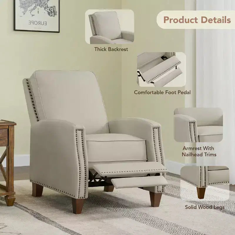 Poltrona reclinabile push-back in similpelle beige / nera / grigio antracite / marrone sella con profili borchiati, posto singolo