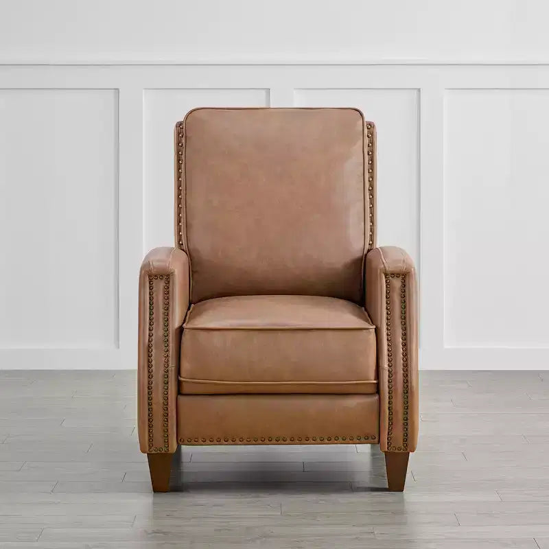 Poltrona reclinabile push-back in similpelle beige / nera / grigio antracite / marrone sella con profili borchiati, posto singolo