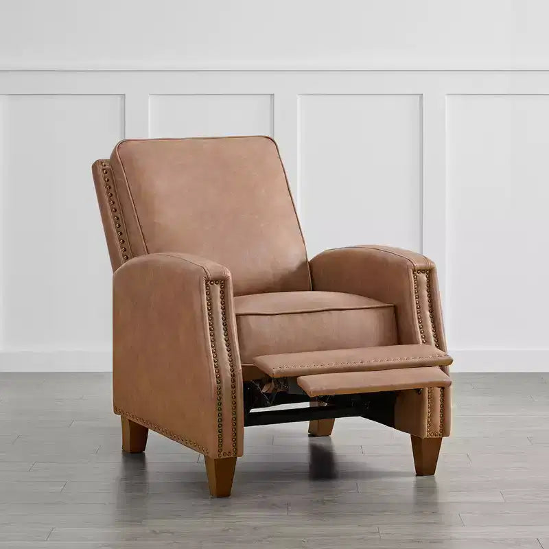 Poltrona reclinabile push-back in similpelle beige / nera / grigio antracite / marrone sella con profili borchiati, posto singolo
