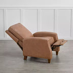 Poltrona reclinabile push-back in similpelle beige / nera / grigio antracite / marrone sella con profili borchiati, posto singolo