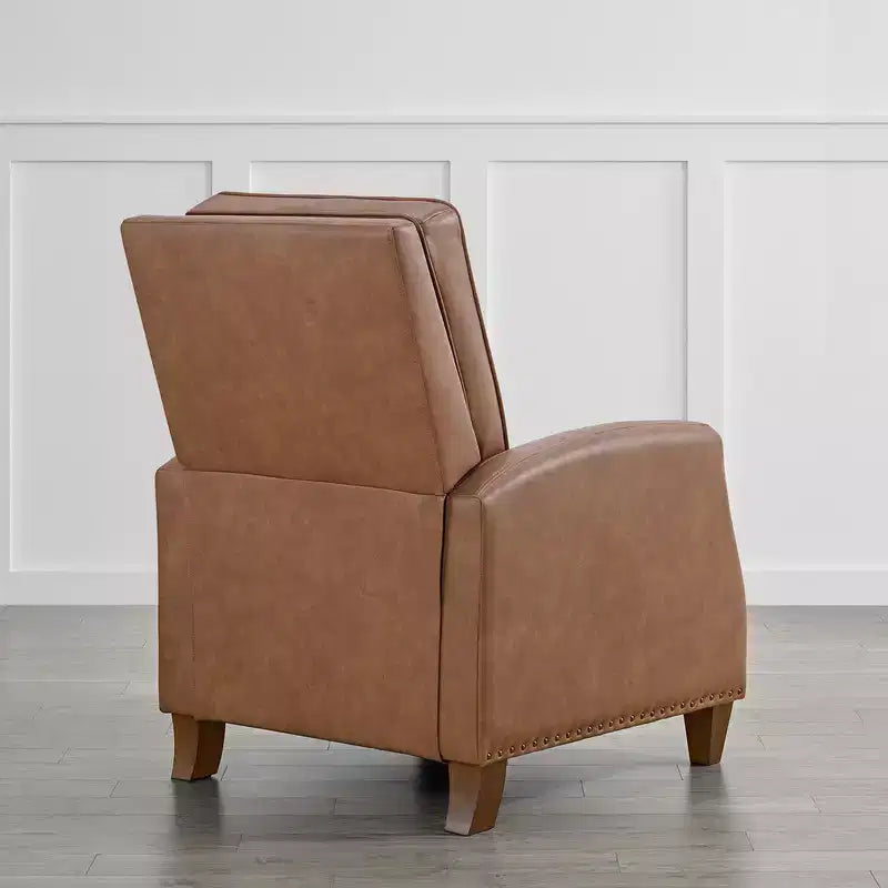 Poltrona reclinabile push-back in similpelle beige / nera / grigio antracite / marrone sella con profili borchiati, posto singolo