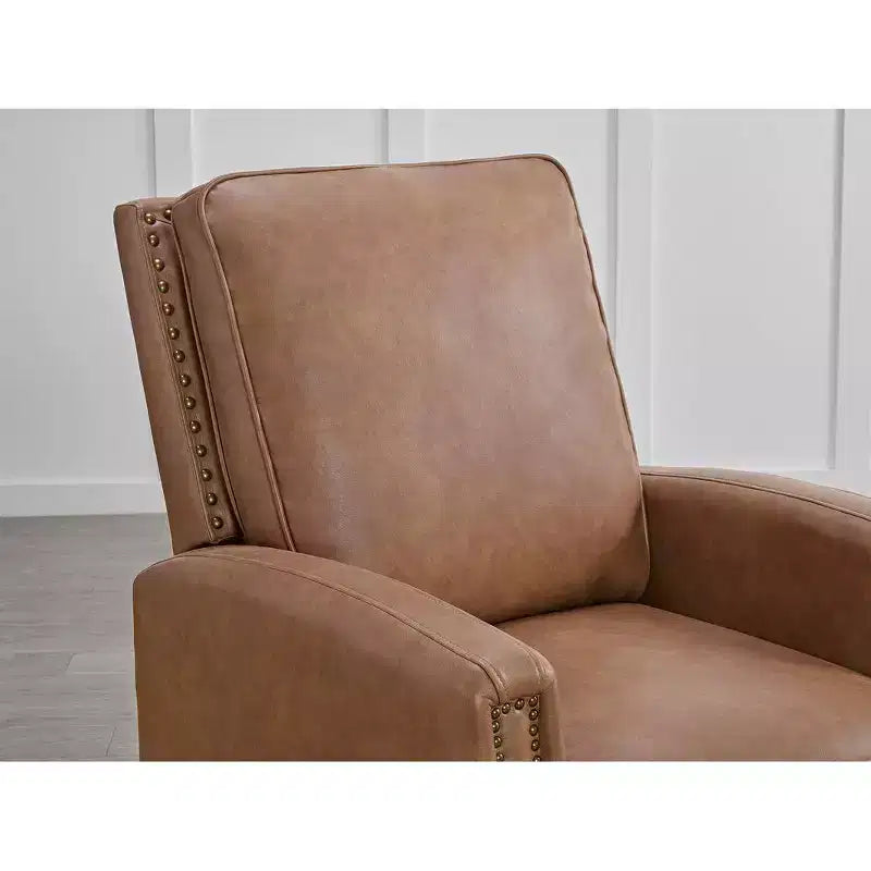 Poltrona reclinabile push-back in similpelle beige / nera / grigio antracite / marrone sella con profili borchiati, posto singolo