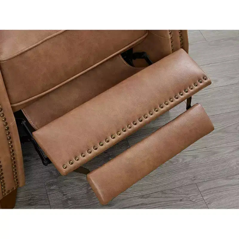 Poltrona reclinabile push-back in similpelle beige / nera / grigio antracite / marrone sella con profili borchiati, posto singolo
