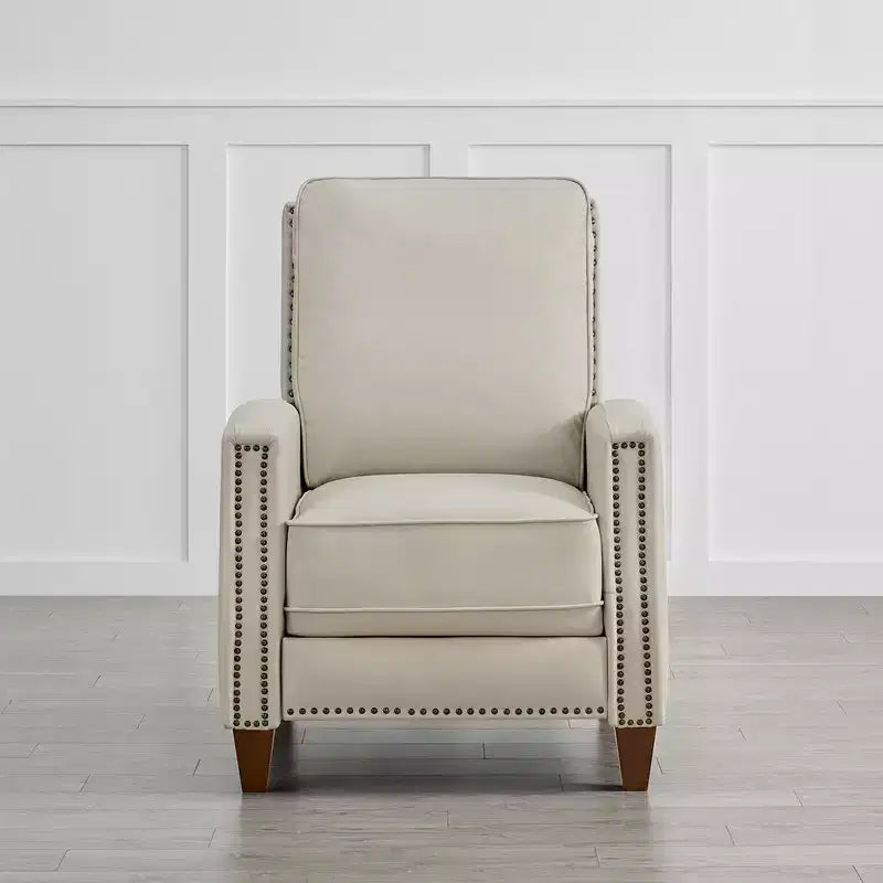 Poltrona reclinabile push-back in similpelle beige / nera / grigio antracite / marrone sella con profili borchiati, posto singolo