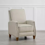 Poltrona reclinabile push-back in similpelle beige / nera / grigio antracite / marrone sella con profili borchiati, posto singolo