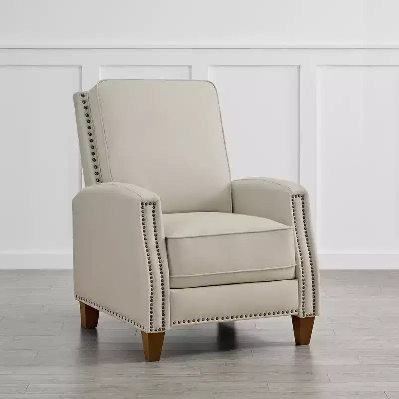 Poltrona reclinabile push-back in similpelle beige / nera / grigio antracite / marrone sella con profili borchiati, posto singolo