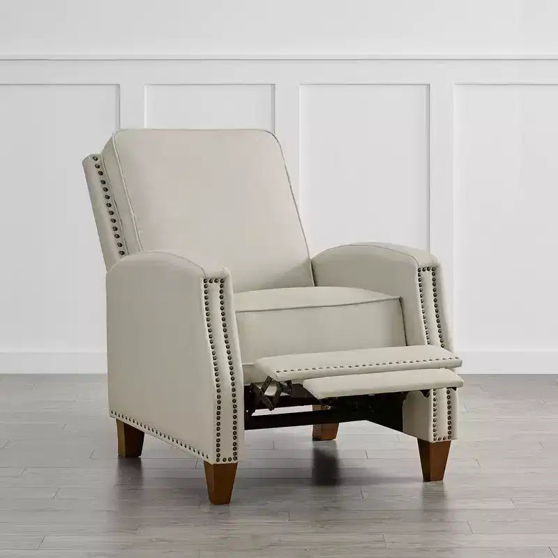Poltrona reclinabile push-back in similpelle beige / nera / grigio antracite / marrone sella con profili borchiati, posto singolo