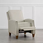 Poltrona reclinabile push-back in similpelle beige / nera / grigio antracite / marrone sella con profili borchiati, posto singolo
