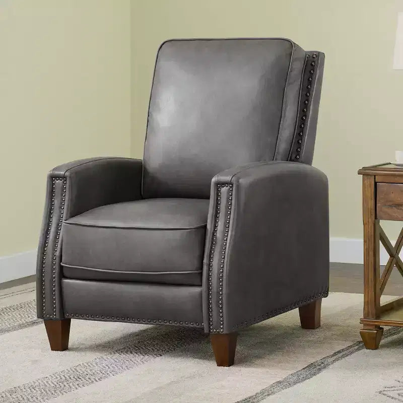 Poltrona reclinabile push-back in similpelle beige / nera / grigio antracite / marrone sella con profili borchiati, posto singolo