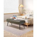Panca portaoggetti singola in similpelle PU verde con gambe in metallo, 110 x 40 x 43 cm