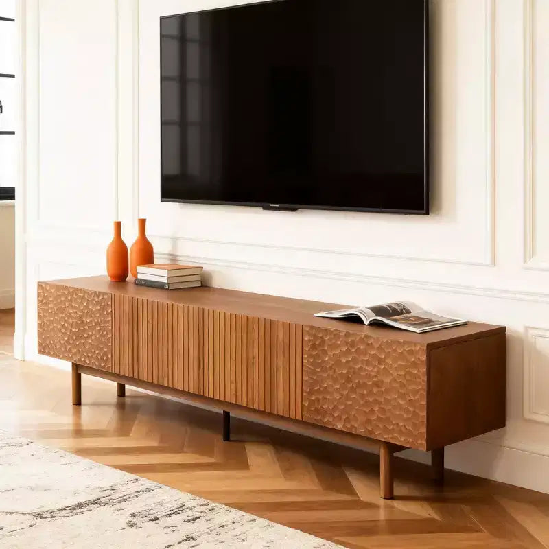 Mobile TV Tonalità Legno Marrone con Ante, 220 cm, Adatto per TV fino a 90", Montaggio per 1 persona