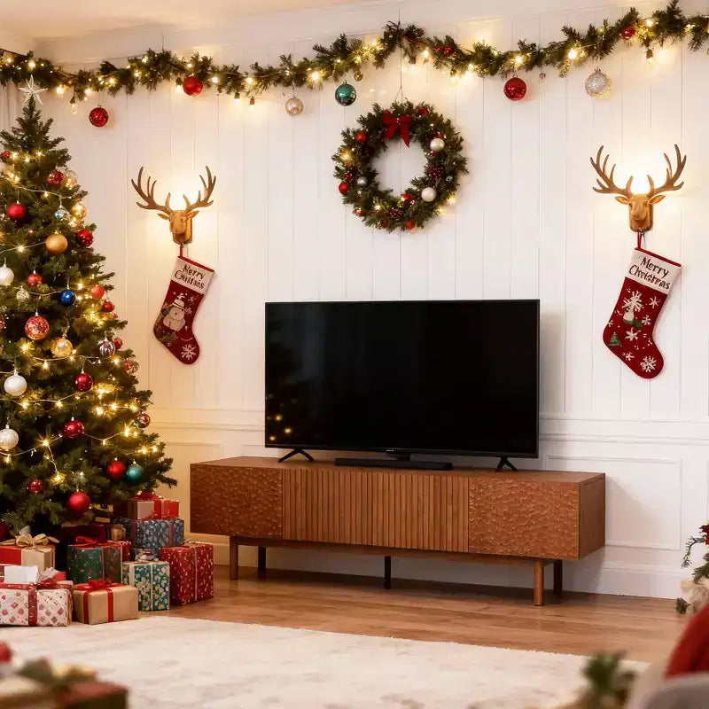 Mobile TV Tonalità Legno Marrone con Ante, 220 cm, Adatto per TV fino a 90", Montaggio per 1 persona