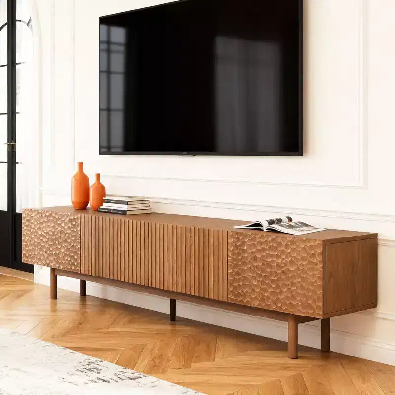 Mobile TV Tonalità Legno Marrone con Ante, 220 cm, Adatto per TV fino a 90", Montaggio per 1 persona
