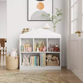 Libreria per bambini a 2 ripiani bianca a casetta, Scaffale portaoggetti a 5 scomparti per 1-2 bambini