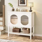 Coffee Bar Cabinet, Storage Cabinet With 2 Reeded Glass Doors, Buffet Cabinet With Storage Shelf, Modern Buffet Sideboard Cabinet for Home White