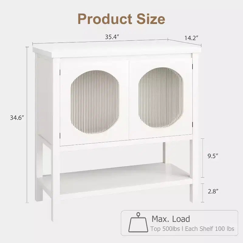 Credenza con ante in vetro scanalato, colore bianco, 2 ante, mobile contenitore moderno per buffet, 1 pezzo