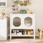 Credenza con ante in vetro scanalato, colore bianco, 2 ante, mobile contenitore moderno per buffet, 1 pezzo