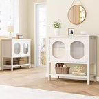 Credenza con ante in vetro scanalato, colore bianco, 2 ante, mobile contenitore moderno per buffet, 1 pezzo