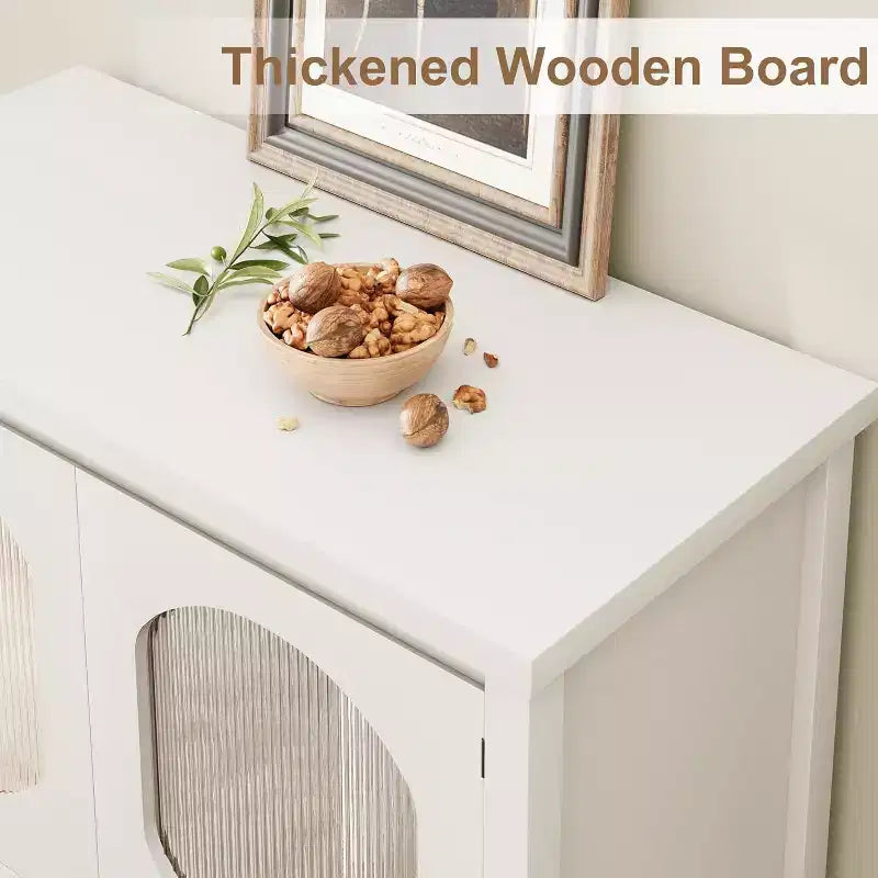 Credenza con ante in vetro scanalato, colore bianco, 2 ante, mobile contenitore moderno per buffet, 1 pezzo