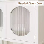 Credenza con ante in vetro scanalato, colore bianco, 2 ante, mobile contenitore moderno per buffet, 1 pezzo