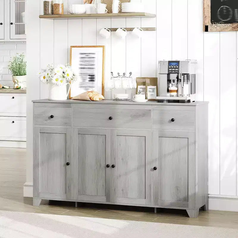 Mobile buffet credenza da 55" – Nero / Grigio / Bianco, 3 cassetti e 4 ante