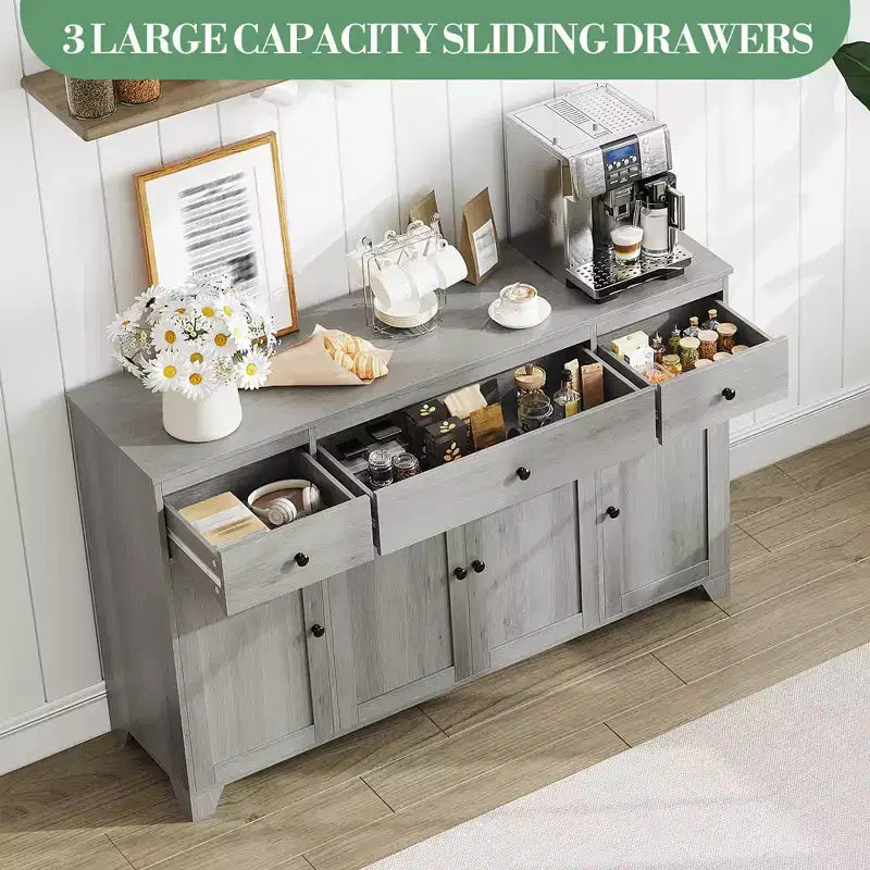 Mobile buffet credenza da 55" – Nero / Grigio / Bianco, 3 cassetti e 4 ante
