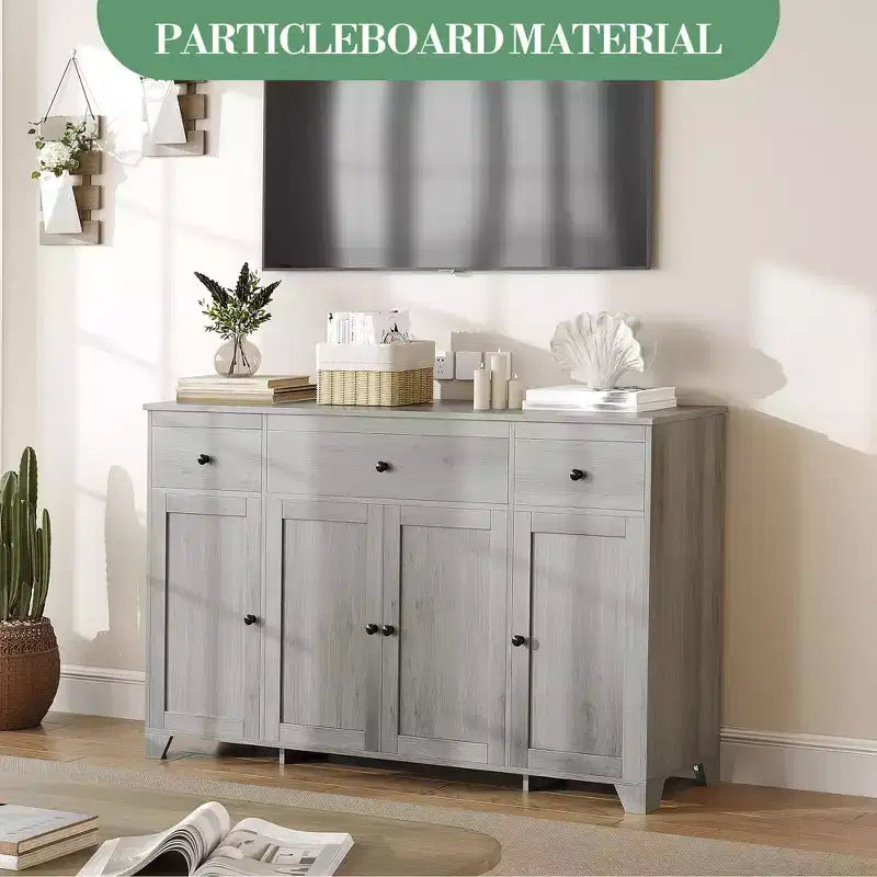 Mobile buffet credenza da 55" – Nero / Grigio / Bianco, 3 cassetti e 4 ante