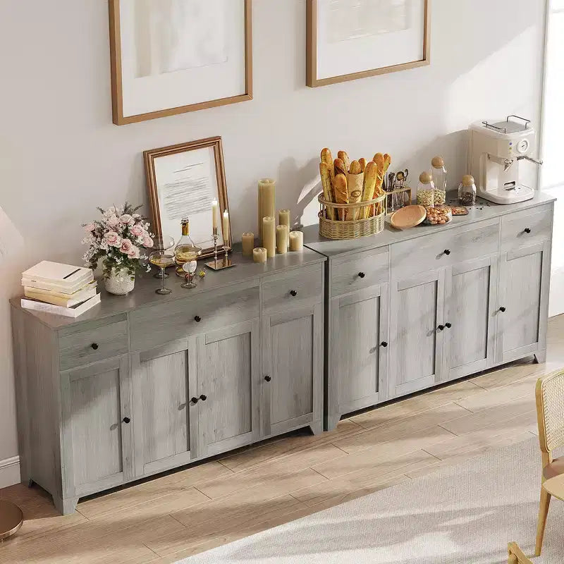 Mobile buffet credenza da 55" – Nero / Grigio / Bianco, 3 cassetti e 4 ante
