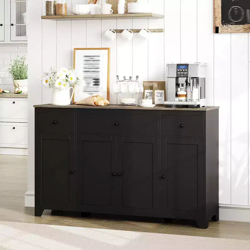 Mobile buffet credenza da 55" – Nero / Grigio / Bianco, 3 cassetti e 4 ante
