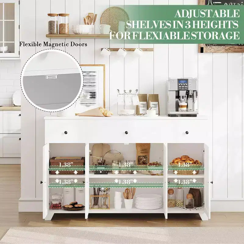 Mobile buffet credenza da 55" – Nero / Grigio / Bianco, 3 cassetti e 4 ante