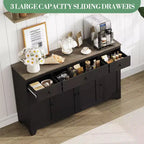 Mobile buffet credenza da 55" – Nero / Grigio / Bianco, 3 cassetti e 4 ante