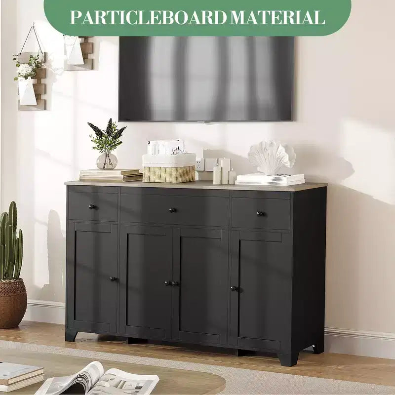 Mobile buffet credenza da 55" – Nero / Grigio / Bianco, 3 cassetti e 4 ante