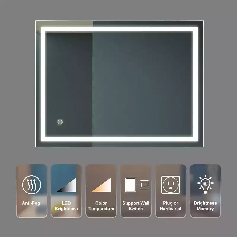 Specchio da bagno LED argentato, montaggio a parete, utente singolo, 32×24 pollici
